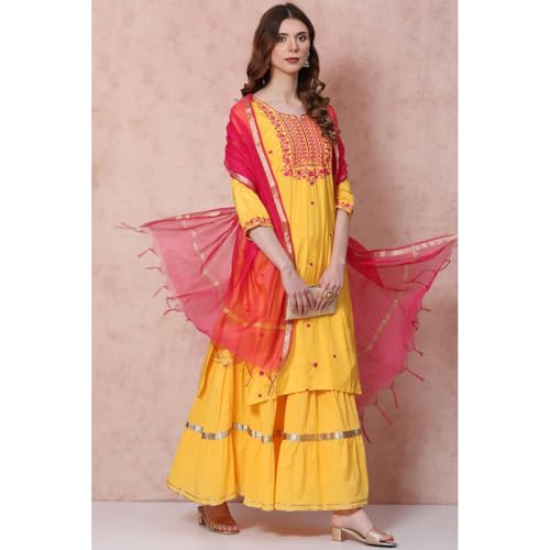 Rangriti Women Viscose Solid Suit Set (RSKASSORTED15445AW21YELL_Yellow