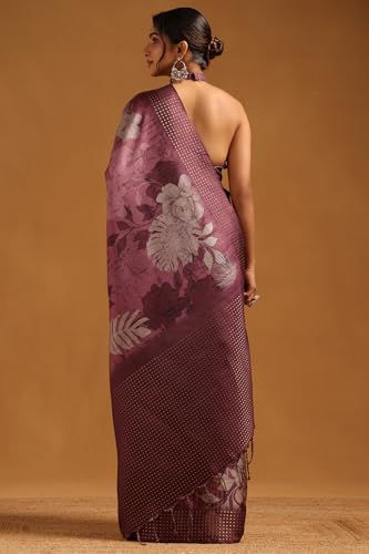 Soch Womens Wine Tussar Floral Printed Saree