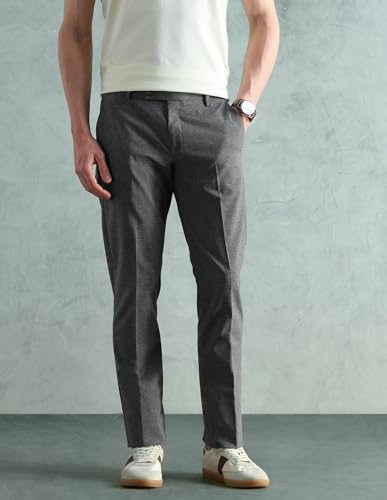 Arrow Men's Mid Rise Heathered Trousers (ARAEOTR2176_Grey_38)