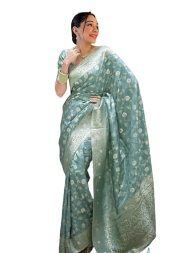 Veglari Women's Original Kanjivaram Pure Jari Weving Soft Silk Reach Jari Riktambarri Pattu Silk Saree With Blouses Piecs For Wedding