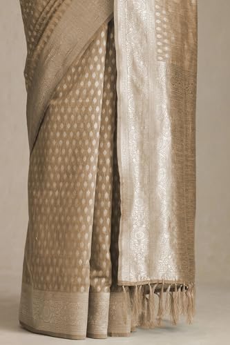 Soch Womens Gold Tussar Woven Design Saree