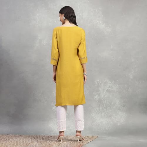 Rangriti Women's Viscose Blend Solid Straight Kurta (RROZ20972AW25YEL_Yellow