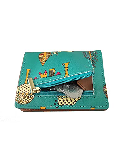 Funk For Hire Teal Graphic Printed Leatherette Card Holder Wallet – Unisex, 6 Card Slots, Coin Pouch, Compact Bifold Design, Lightweight, Made in India