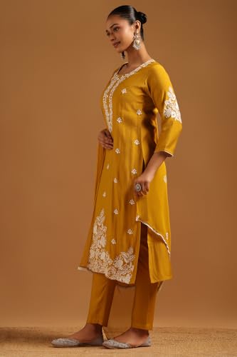 Soch Womens Mustard Desert Storm Floral Salwar Suit With Machine Embroidery and Thread Work