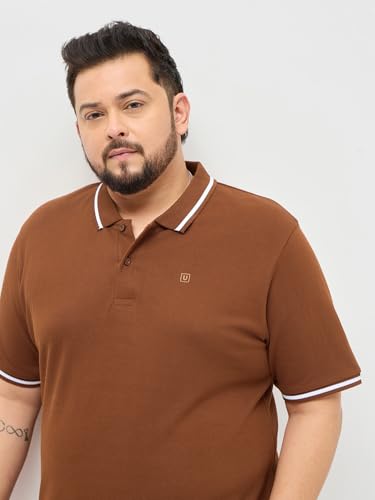 Urbano Plus Men's Chocolare Brown Solid Regular Fit Half Sleeve Cotton Polo T-Shirt (pluspolosoltipp-02-chocbrn-5xl)