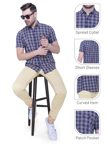 Kuons Avenue Men's Navy Blue Half Sleeve Cotton Casual Shirt | Jeans Shirt for Men (KACLHS1216M_Navy Blue_Medium)