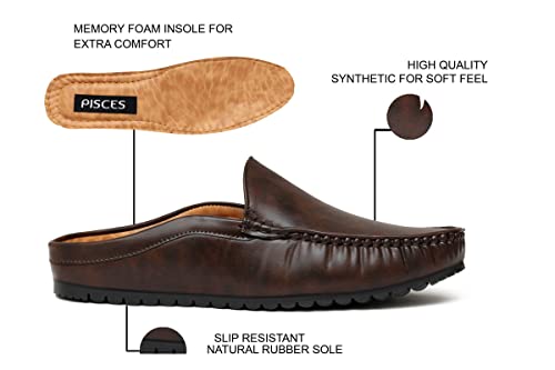 Pisces Brown Synthetic Back Open Shoe for Men - 12 UK (BACKOPEN PLAIN-Brown-12)