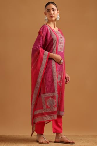 Soch Womens Fuchsia Cotton Digital Printed Ethnic Motifs Salwar Suit