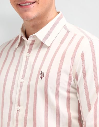 U.S. POLO ASSN. DENIM CO. Vertical Striped Slim Fit Cotton Shirt (UDSHT1388_Rust_40)