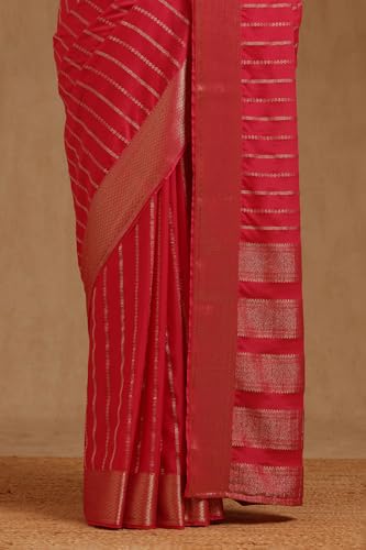 Soch Womens Fuchsia Georgette Stripes Zari Woven Saree