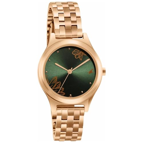 Fastrack P3H Green Dial Rose Gold Plating Stainless Steel Women's Watch - NT6268WM07