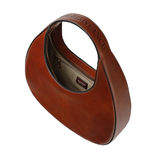 Time Resistance Leather Handbag - Purse for Women - Moon Bag - Top Handle Bag – Crescent Hobo Bag, Cognac Brown