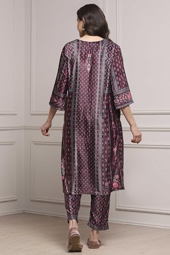 Biba Women Plum Polyester Straight Printed Suit Set_36