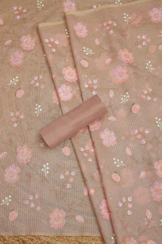 Soch Womens Beige Kota Shimmer Embroidered Unstitch Dress Material With Thread Work