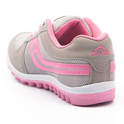 ASIAN Women's Cute Sports Running Shoes,Walking, Gym Casual Sneaker Lace-Up Shoes for Girl's Light Grey and Pink - SaumyasStore
