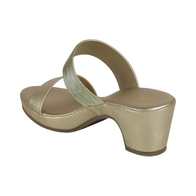 tresmode Glo Gold Women's Dress Block Heel Sandals in Size 8 UK / 41 EU