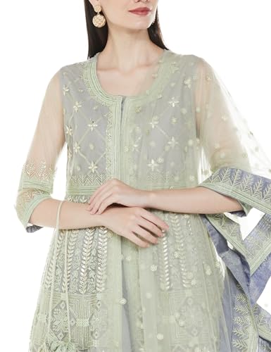 BIBA WOMEN EMBROIDERY ANARKALI SALWAR KURTA DUPATTA(SKDASSORTED8303_MINT_34)