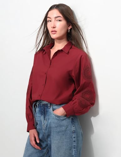 Relaxed Fit Solid Shirt with Embroidery