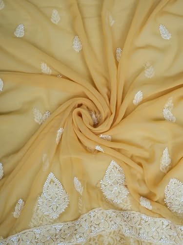Ada Hand Embroidered Lucknowi Chikankari Unstitched Georgette Dress Material Suit Piece with Dupatta for Women 01A835660 Fawn
