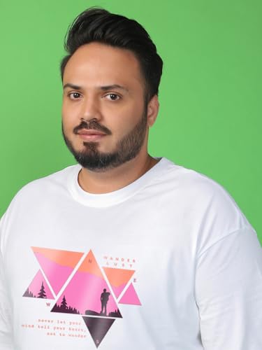 Bewakoof Men's Graphic Print Oversized Fit Half Sleeve Round Neck Cotton Plus Size T-Shirt_694228_White_4XL