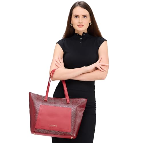 Caprese Roima Tote Bag, Large-Red | Stylish Handbag for Women | Spacious, Versatile Office & Daily Essentials Tote | Top Zip Closure