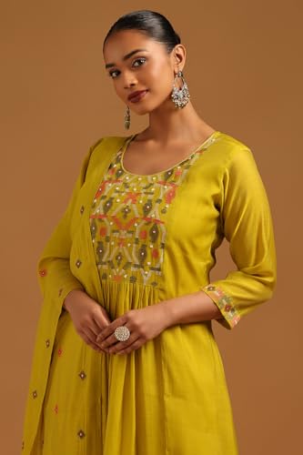 Soch Womens Light Green Mul Chanderi Geometric Salwar Suit With Machine Embroidery and Bead Details