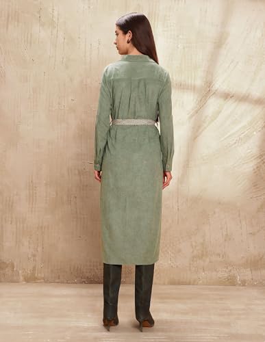 U.S. Polo ASSN. Women Solid Midi Shirt Dress (UWAW25DRS177_Olive_M)
