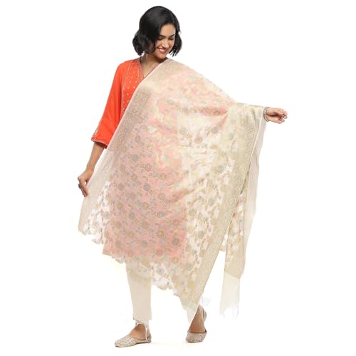 BIBA Women's Cream Polyester Dupatta_Free Size
