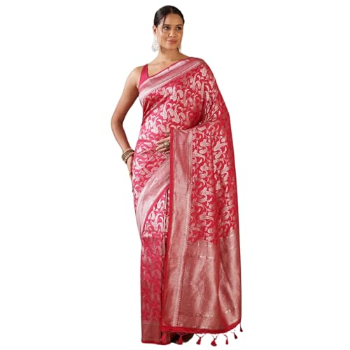 Meena Bazaar Woven Art Silk Saree With Blouse Piece | Pink