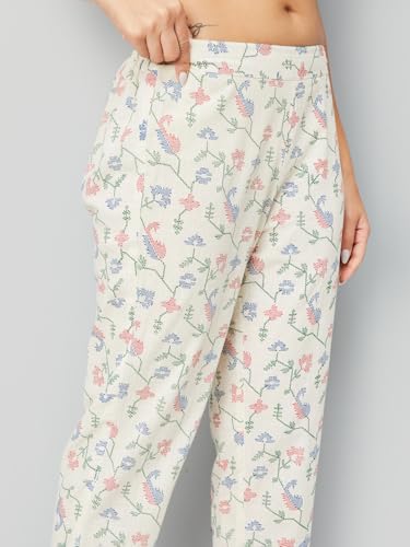 Max Women Floral Print Straight Kurta Set (Off White_XL)