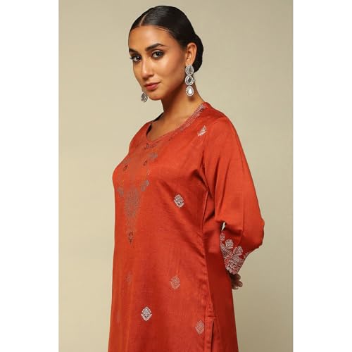 Rangriti Women's Acrylic Kurta Set (WNTRWR19646AW24RSTRED_Rust-Red