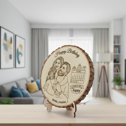Natural Wooden Slice Photo Frame | 5 Inch Custom Photo Gift Item | Laser Engraved Natural Wood Slice with Stand | Handmade Personalized Gift for Wedding