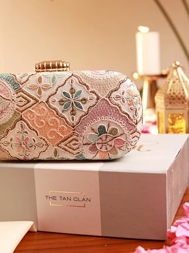 THE TAN CLAN Mughal Long Clutch for women Purses Luxury Evening Handbags for ladies with Detachable Handle