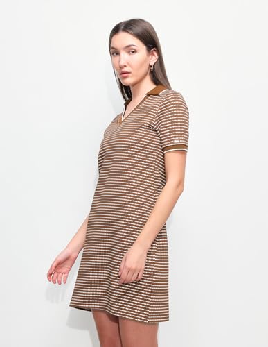 U.S. Polo Assn. Women Women's Self Design Horizontal Striped T-Shirt Dress (UWSS26DRS234_Brown_XL)