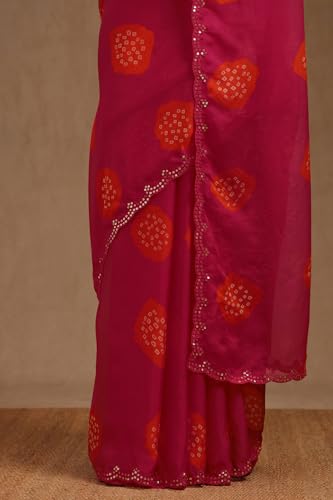 Soch Womens Fuchsia Georgette Bandhani Print Saree