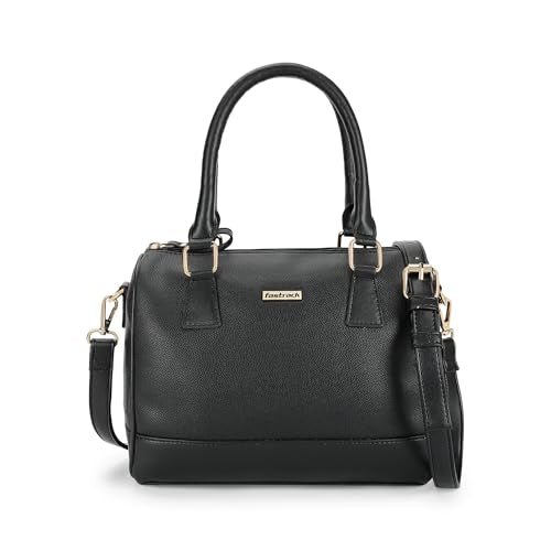 Fastrack Women Carryall Satchel with Top Handles and Adjustable Shoulder Strap - Stylish Barrel Bag with Secure Zip Closure for Everyday Use, Black