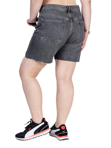 Plus Size Women REGULAR FIT Denim Shorts( Bermuda )- Length 17.5" inch- MID RISE-NON-STRETCH- Rugged - Faded Blackish Grey color- Waist Size (L)32 to (3XL)38 inch (IN, Alpha, XL, Faded Blackish Grey)