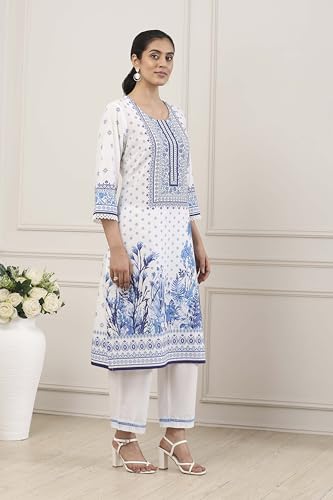 Biba Women Blue Cotton Straight Kurta_38