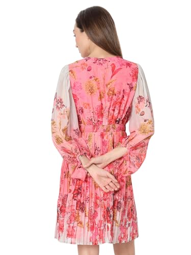 VERO MODA Women Floral Print Pink Polyester Knee Length Fit and Flare Dress