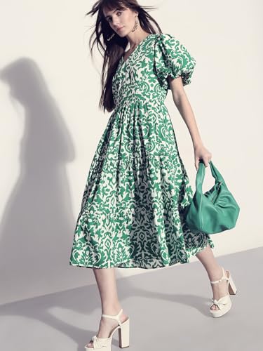 VERO MODA Women's Cotton Green Fit and Flare Dress
