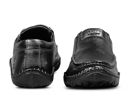 LOUIS STITCH Obsidian Black Genuine Leather Formal Slip On Shoes for Men | Ultra Lightweight and Flexible Rubber Sole Men’s Slipon Loafer Shoes | LSAXSOS | UK-9