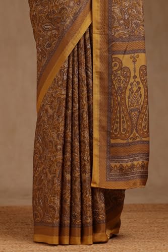 Soch Womens Mustard Crepe Paisley Print Saree
