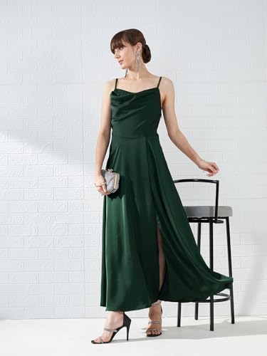 Latin Quarters Women's Green Sleeveless Solid Cowl Neck Party Maxi Dress_S