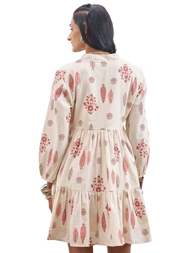 Vishudh Women Mandarin Collar Regular Fit Full Sleeve Dress VVa1000206 White XL