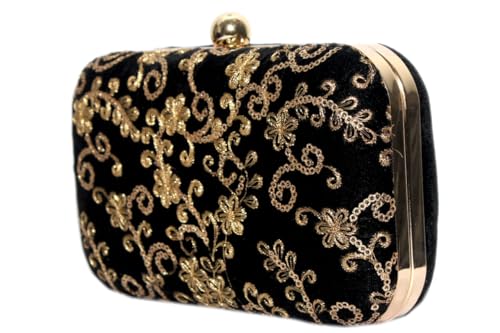 Amerie Fashions Women's & Girls Black Velvet Floral Clutch