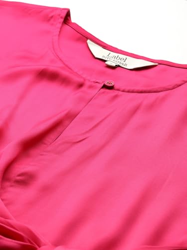 Label RITU KUMAR Round Neck Full Sleeves Solid Short Dress Fuschia