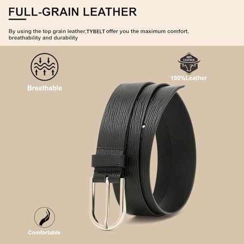 TYBELT Black Spanish Genuine Leather Belt for Men | Adjustable Waistband up to 36 Inches | Belt for Jeans & Dress Pants | Belt with Heavy Buckle_123_36