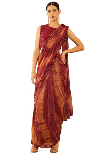 Soch Women's Machine Weave Spandex Saree (SREVRTW106875D_Maroon)