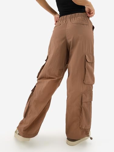 The Souled Store Brown Women & Girls Drawstring Toggle Leg Closure Solid Nylon Parachute Pants