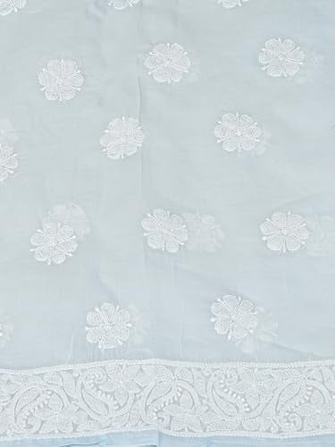 Ada Hand Embroidered Lucknowi Chikankari Unstitched Chanderi Dress Material Suit Piece with Dupatta for Women with Cutdana Work 01A871539 Blue